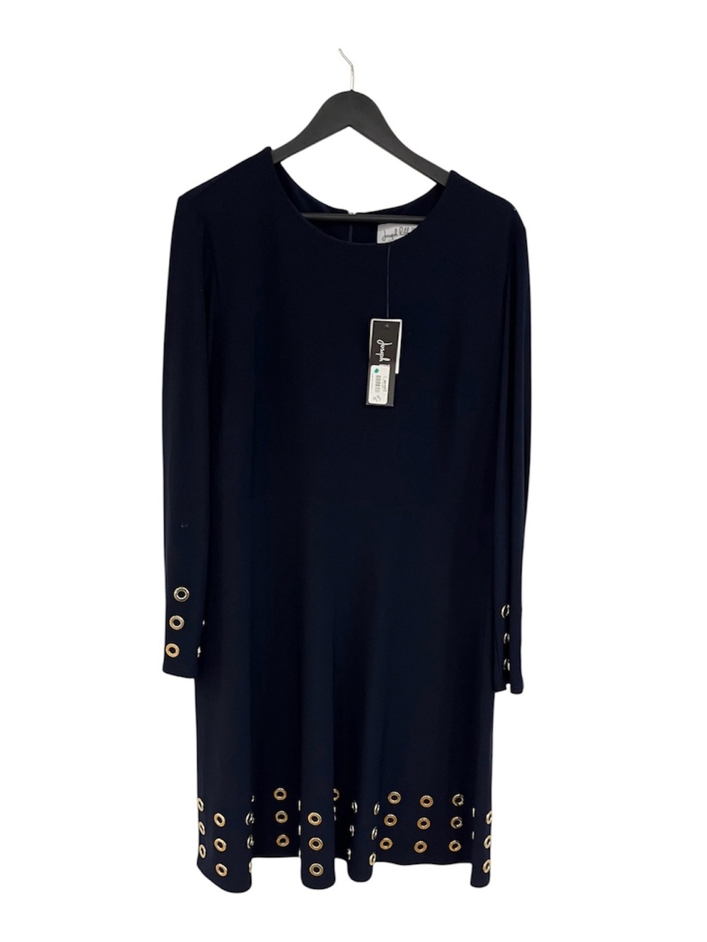Joseph Ribkoff Long Sleeve Navy Dress with Gold Grommet Trim
